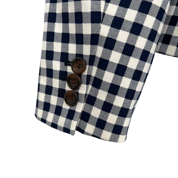 J. Crew Gingham Check Two Button Blazer Suit Jacket Navy Blue White Size XS NWOT - Picture 4 of 10